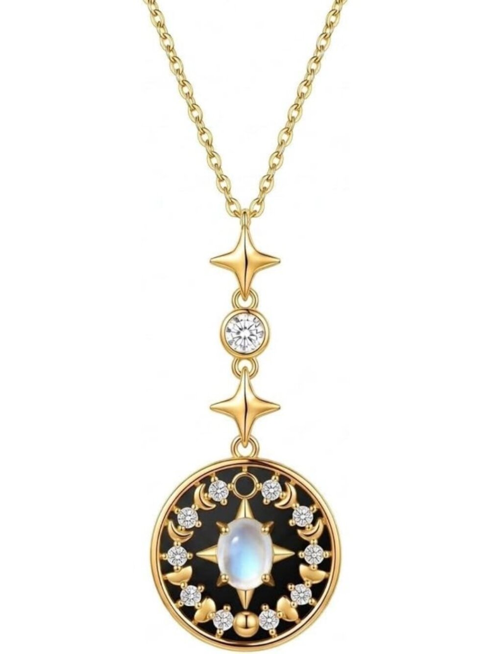 925 Sterling Silver Moon Phase Necklace with Blue Sandstone Pendant - Celestial